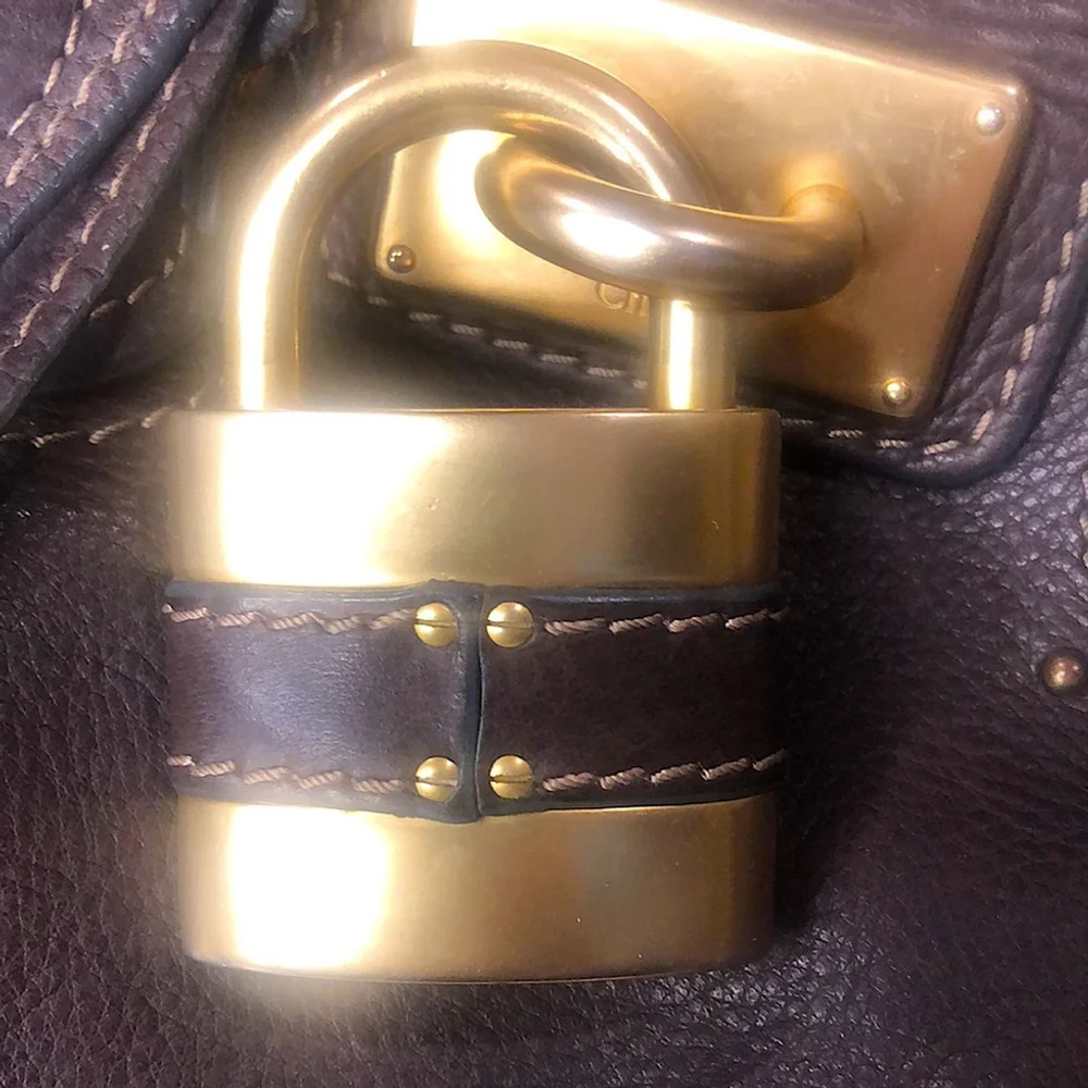 M CHLOE Paddington Dark Brown Leather Laptop Tote Bag with Lock and Key Unisex